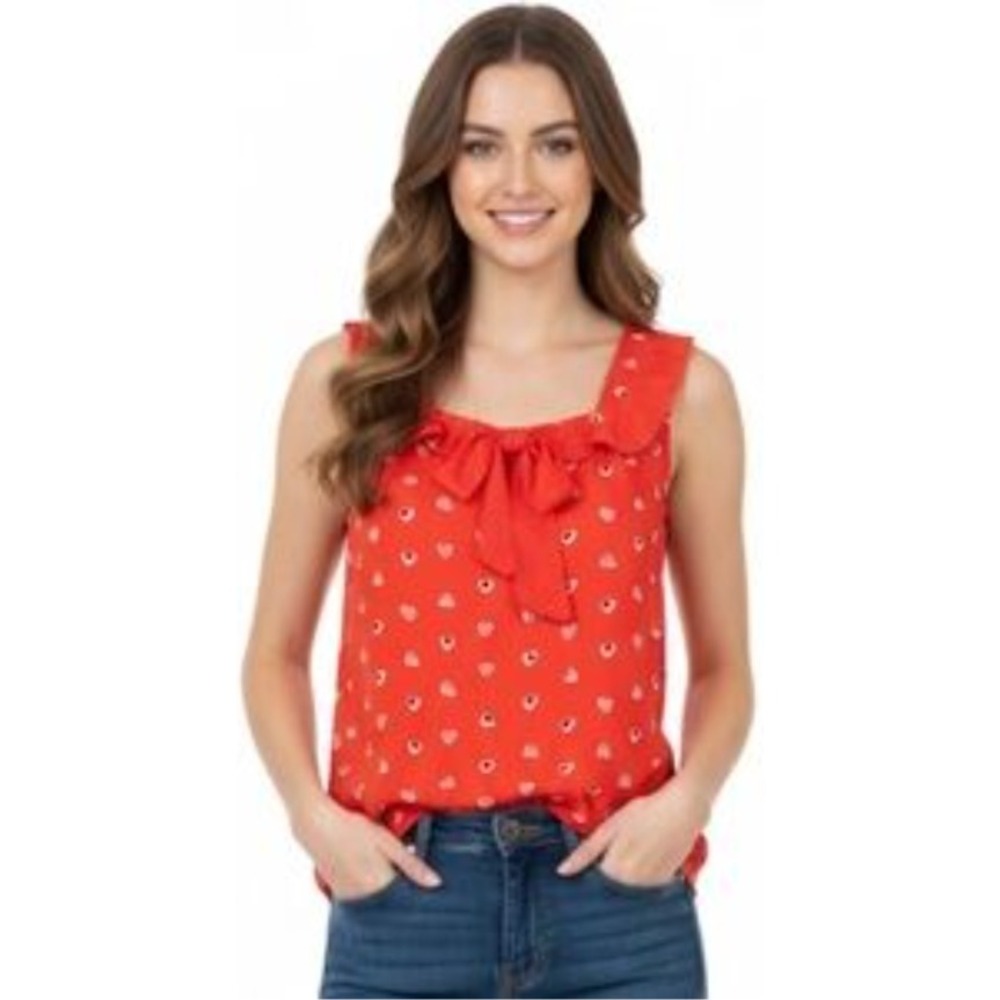 Disney x LC Lauren Conrad Minnie Rocks the Dots Heart Print Ruffle Blouse S NWT